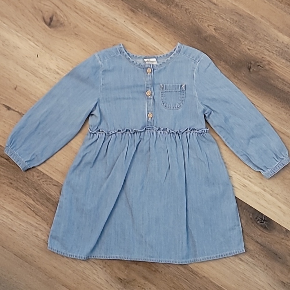Baby Girl Long Sleeve Button Chambray Cotton Denim Dress 12-18